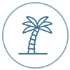 A simple blue line drawing of a palm tree inside a blue circle on a light gray background.
